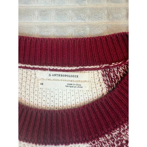 Womens Anthropologie Color Block Sweater Maroon And White Checkered Pattern XS - Picture 8 of 8